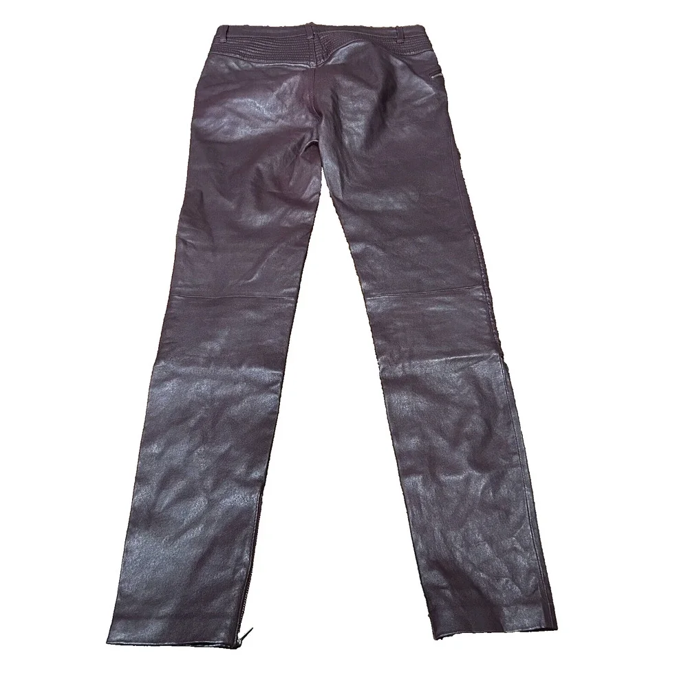 BLK DNM Women's Dark Violet Mid Rise Slim Fit Leather Skinny Ankle Pants Size 28 - Picture 3 of 10